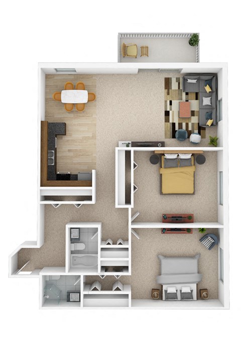 Floor plan for 2 beds, 1 bath, 1170 sqft